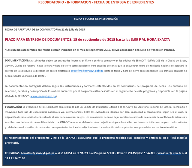 Becas para maestrías y doctorados por Convenio Senacyt- Ifarhu- SFERE