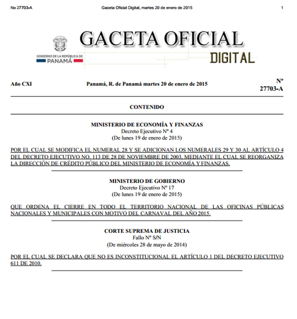 Órgano Ejecutivo cierra oficinas públicas el lunes 16 de febrero