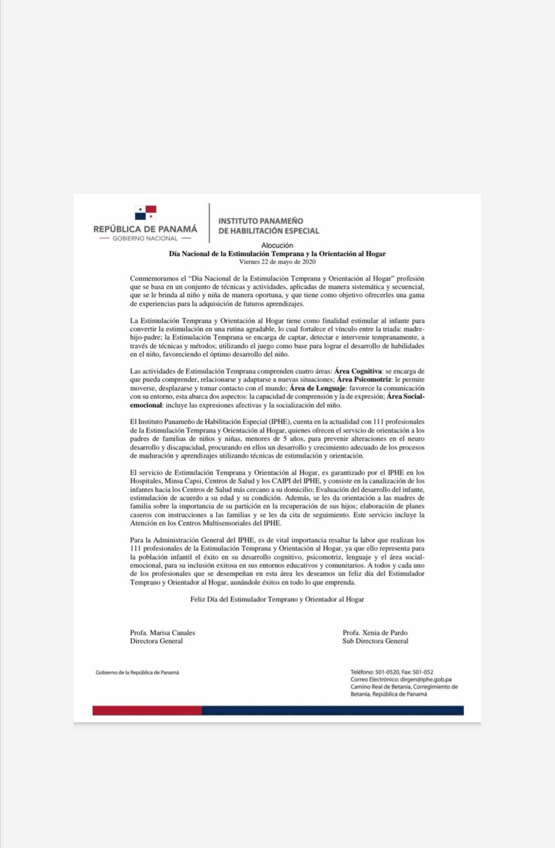 Alocución Día Nacional de la Estimulación Temprana y la Orientación al Hogar