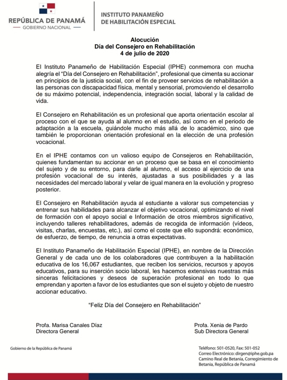  Alocución Día del Consejero en Rehabilitación 4 de julio de 2020