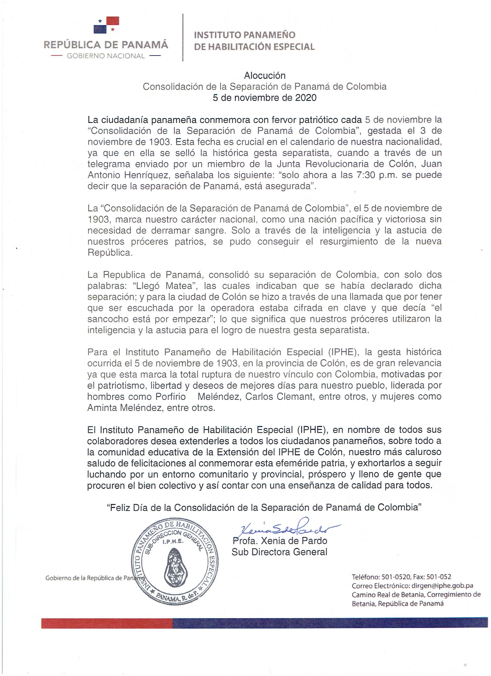 Consolidación de la Separación de Panamá de Colombia 5 de noviembre