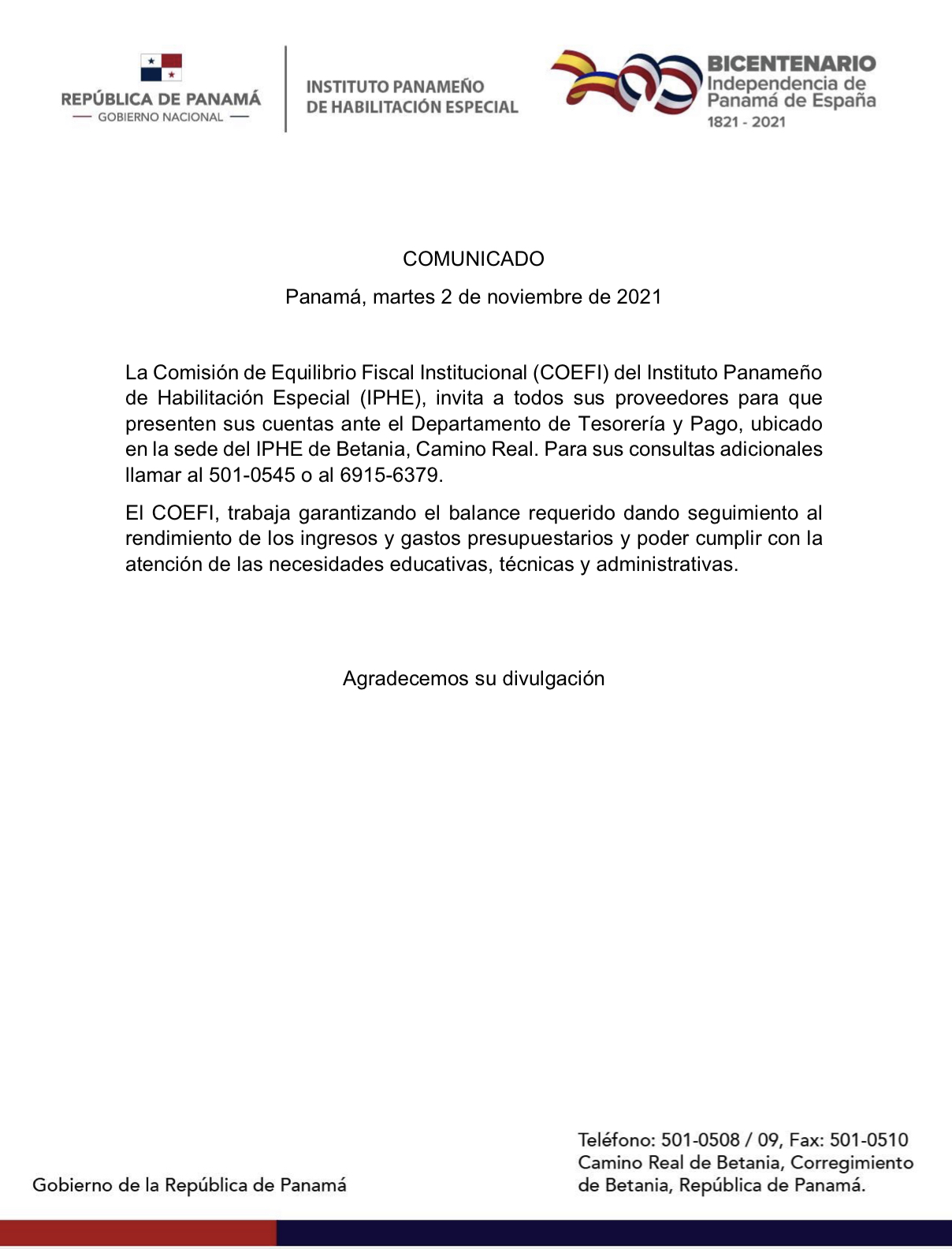 COMUNICADO COEFI
