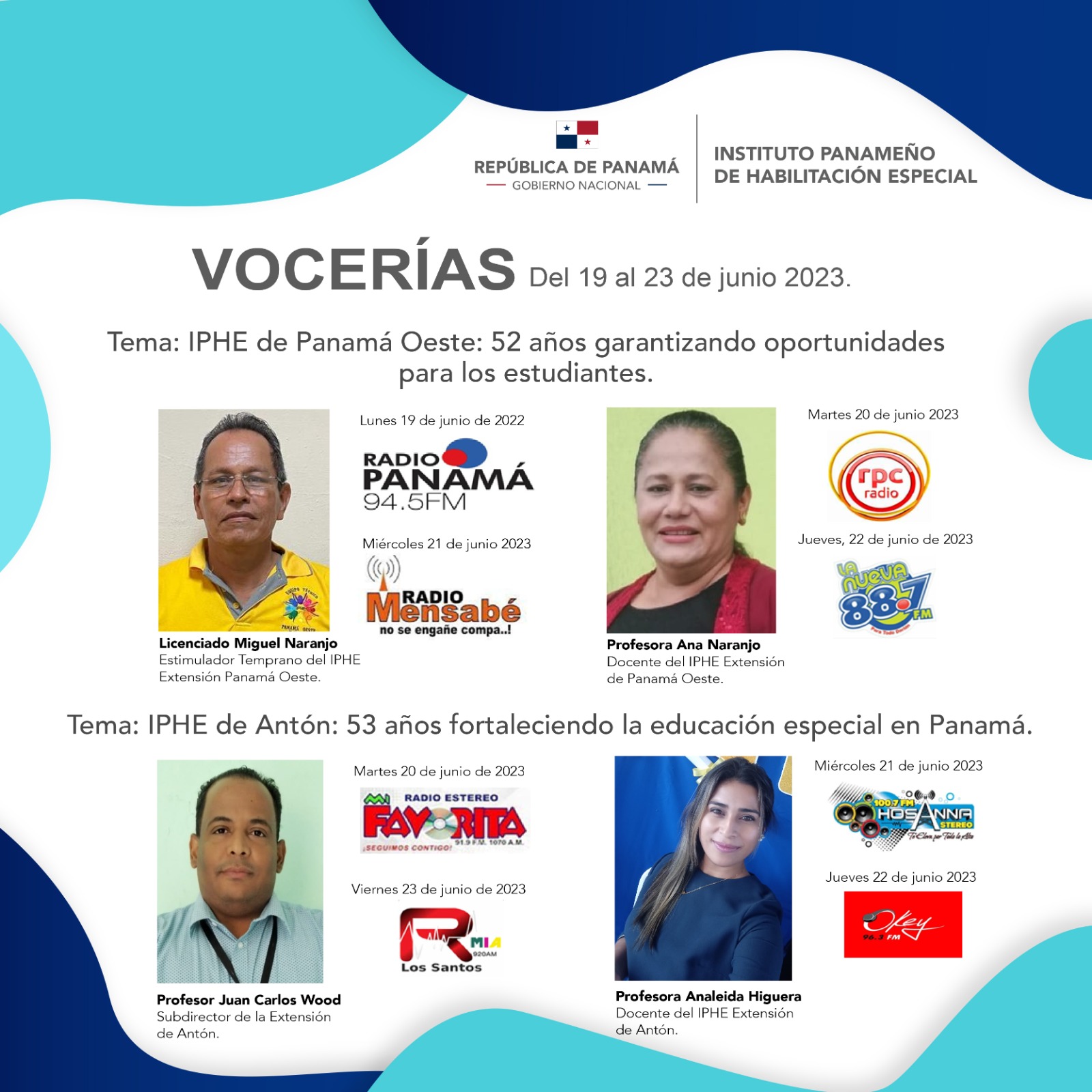 Vocerías del 19 al 23 de junio de 2023